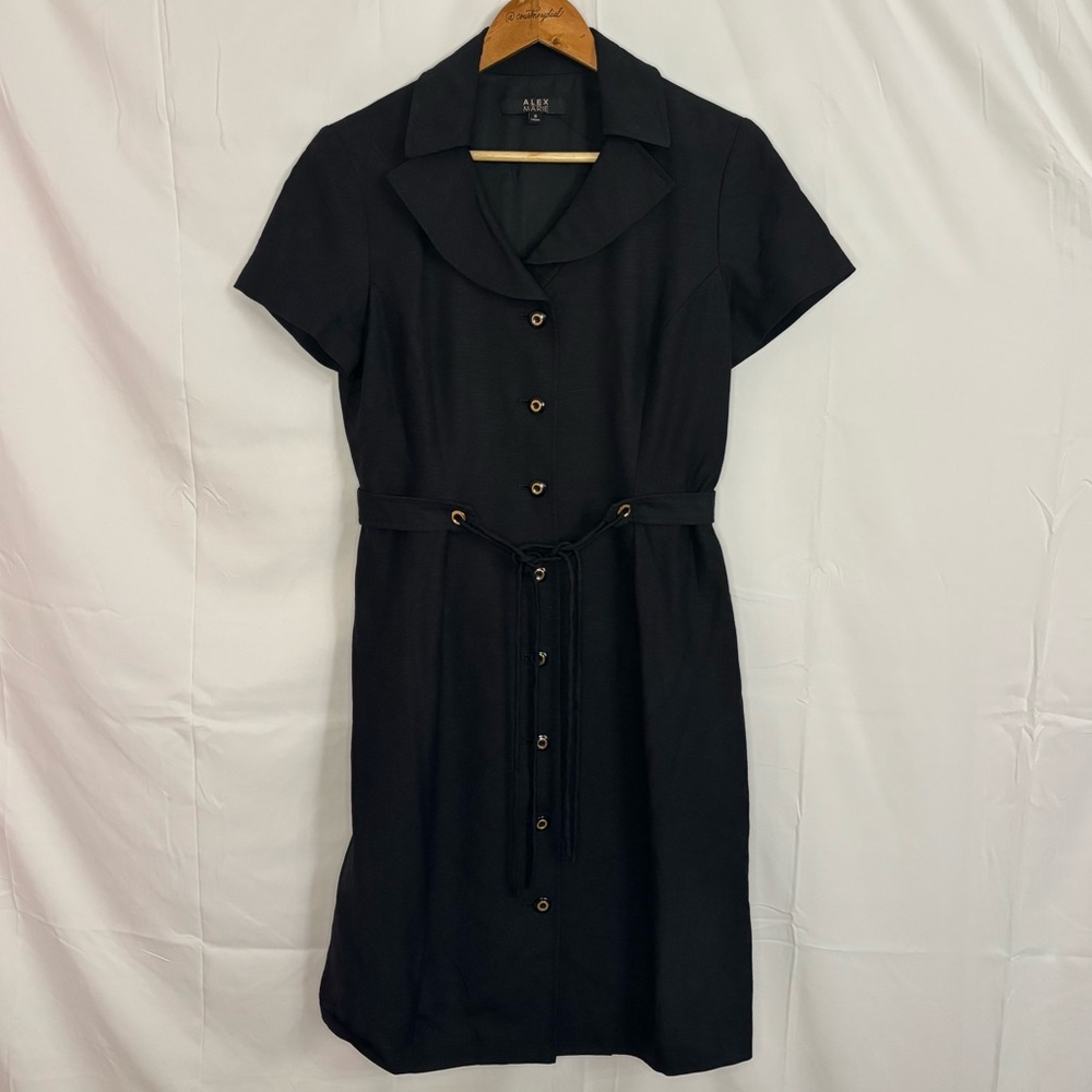 Alex Marie Black Button-Front Dress with Gold Hardware Accents in Size 8/Medium